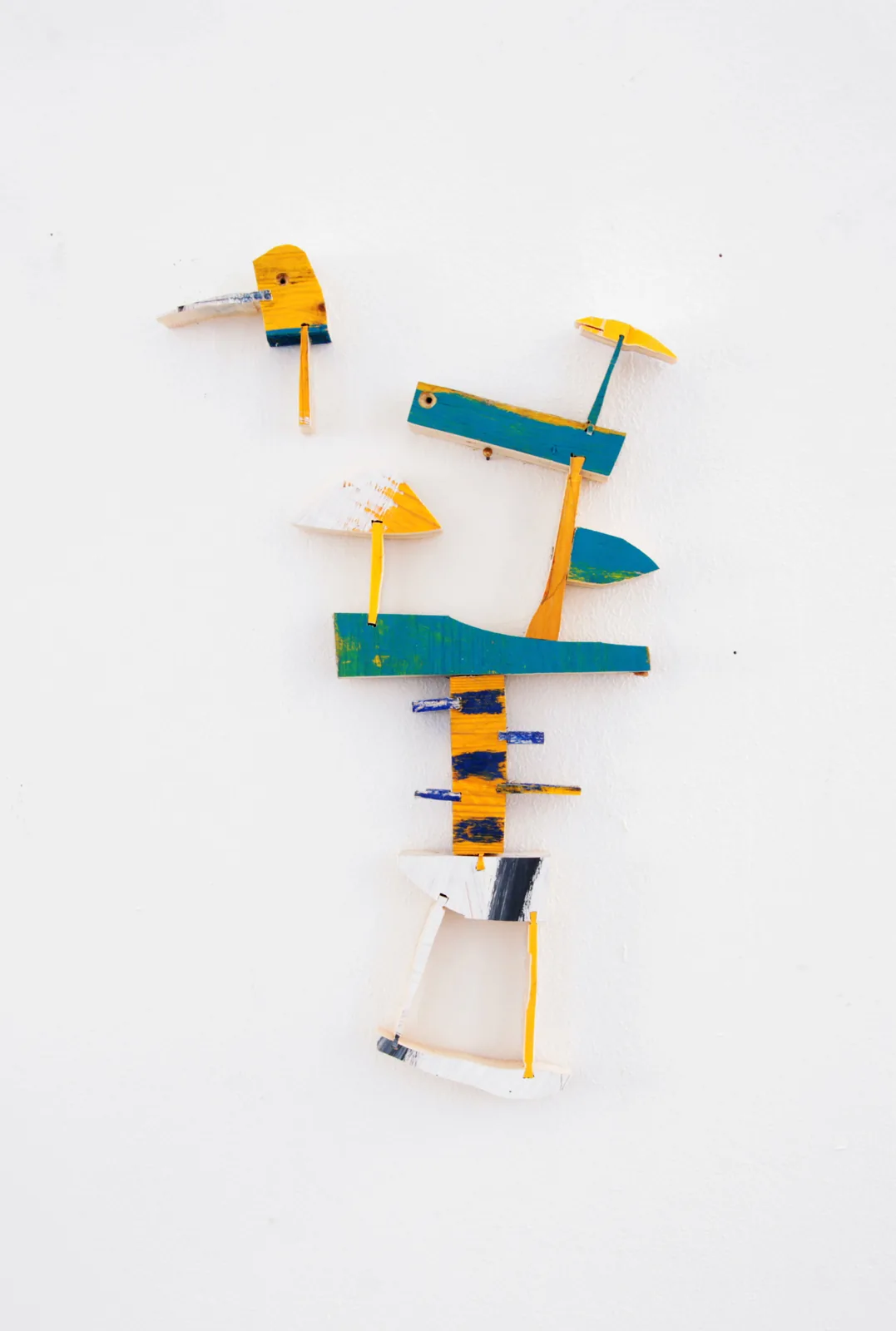 Holy Bird with Feathers, painted wood sculpture, Ernst Koslitsch, Domino Exhibition Series