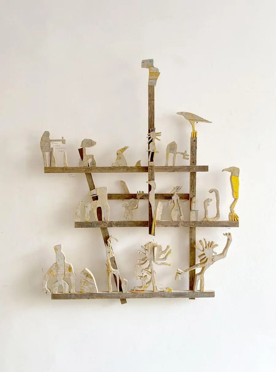Slave to the Rhythm, wall sculpture in aged wood