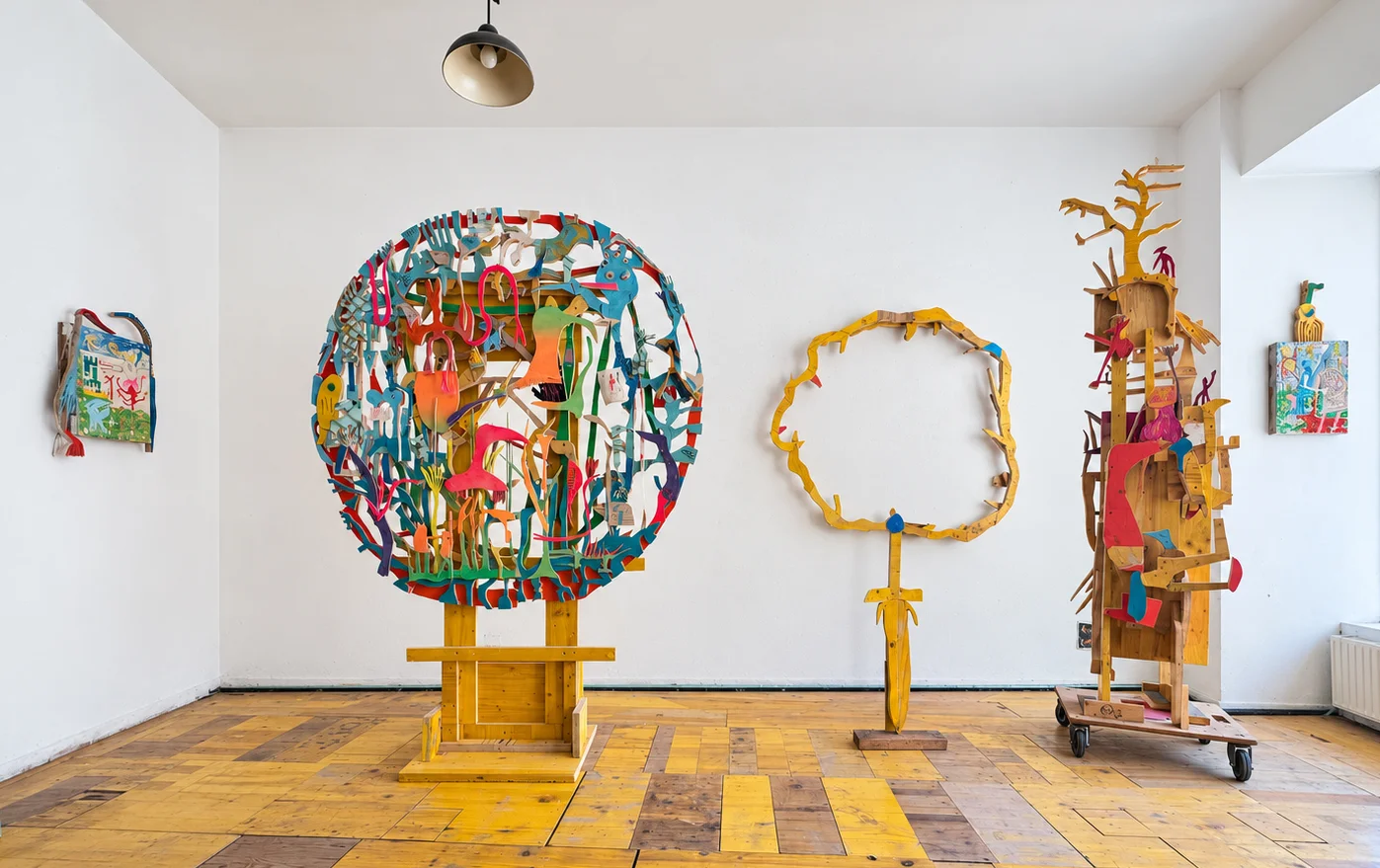 Ernst Koslitsch's annual summer Studio Show at Aumannplatz, Vienna, 2023, with sculptures installed in the studio