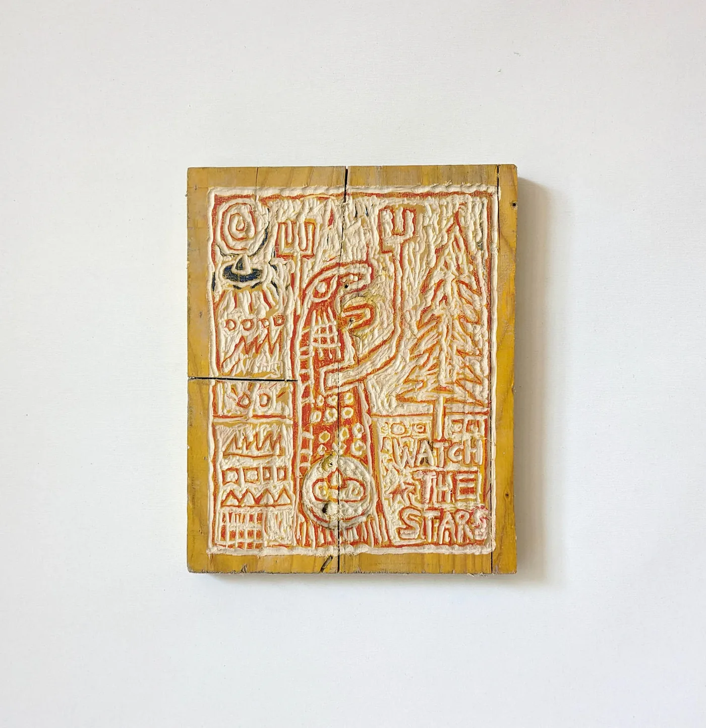 The Watcher, carved and painted wood relief, Ernst Koslitsch